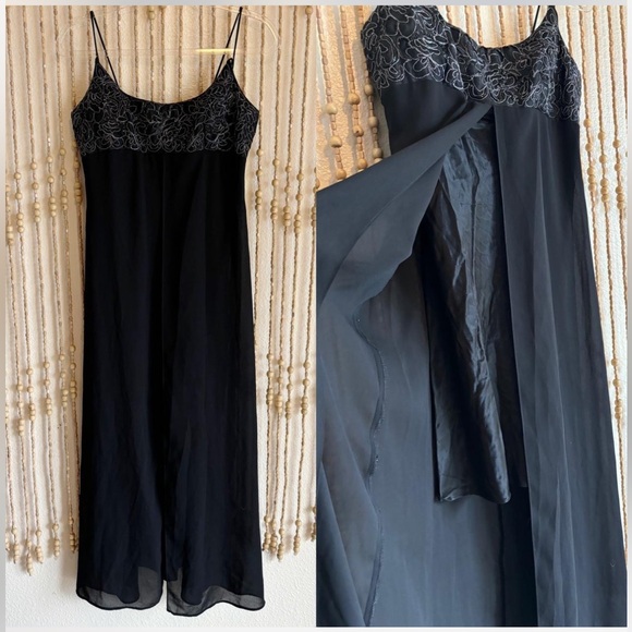Adam & Betsy Vintage 90s Y2K Fairy Goth Whimsy Black Beaded Slit Flowy Maxi - Picture 1 of 8